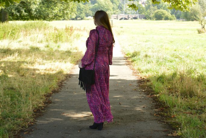 Jacquard Flower Tie Neck Floral Maxi Dress