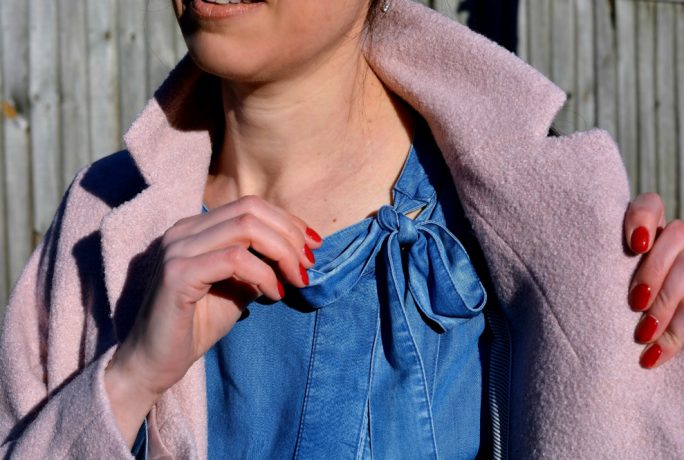 Retro Chic Mama Pink Coat Denim Dress