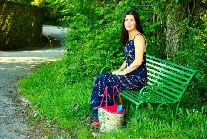 Rachel The Hat Blue Maxi Dress Cherry Bag Denim Jacket