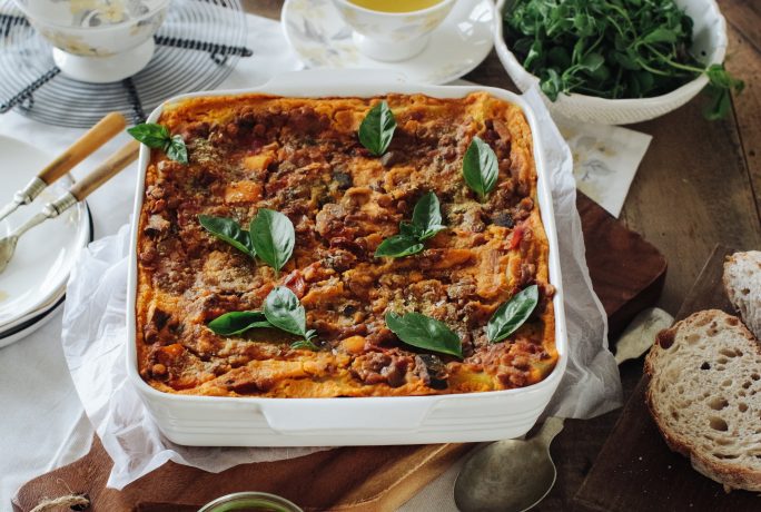 Vegetarian lasagne with cheesy squash sauce